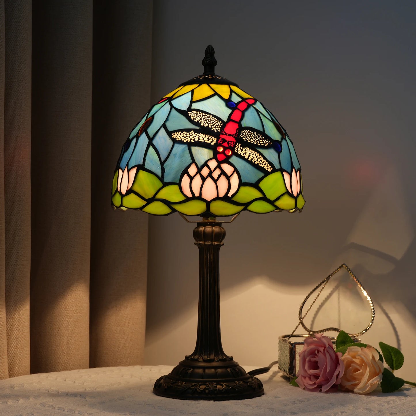 Artistic Stained Glass Desk Lamp | Resin Base Ambient Bedside Light