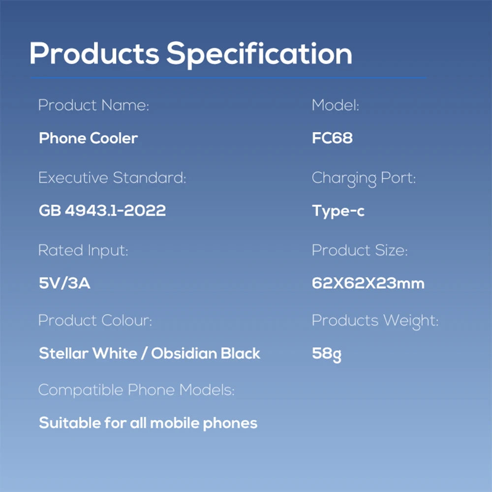 Universal Phone Cooling Accessory – CE & RoHS Certified External Cooler