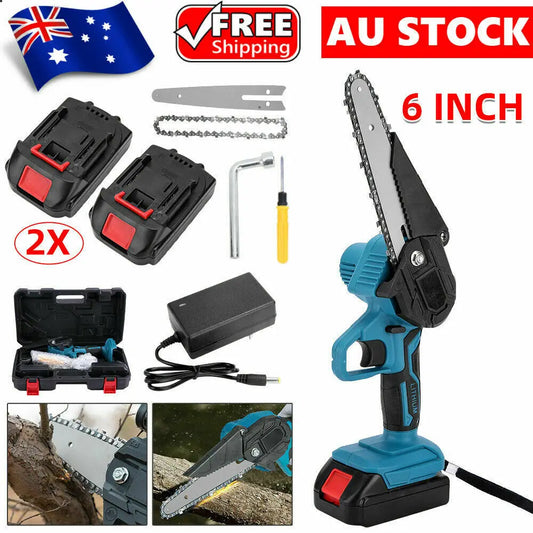 Mini Cordless Chainsaw 21V Electric Wood Saw with Dual Batteries & Charger