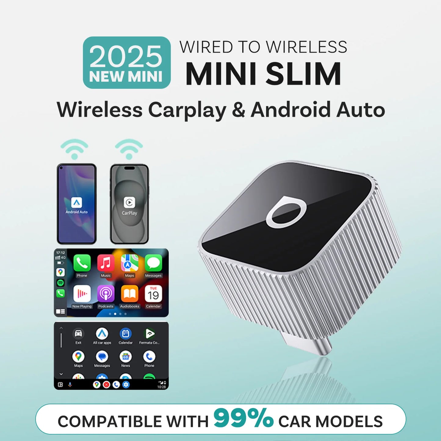 OTTOCAST Mini Slim Wireless CarPlay & Android Auto Adapter – Plug & Play BT 5.0, Linux System (For Wired CarPlay Cars Only)