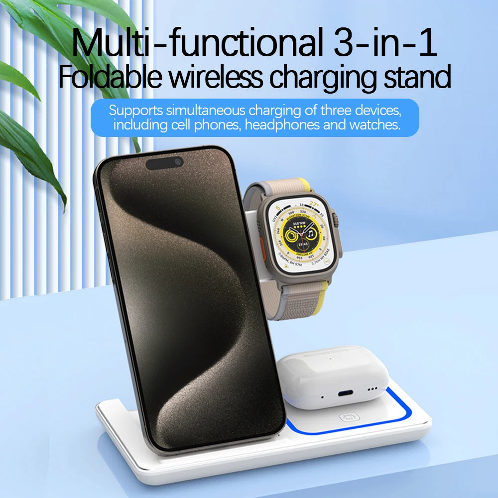 3-in-1 Foldable Fast Wireless Charger for iPhone, Watch & AirPods