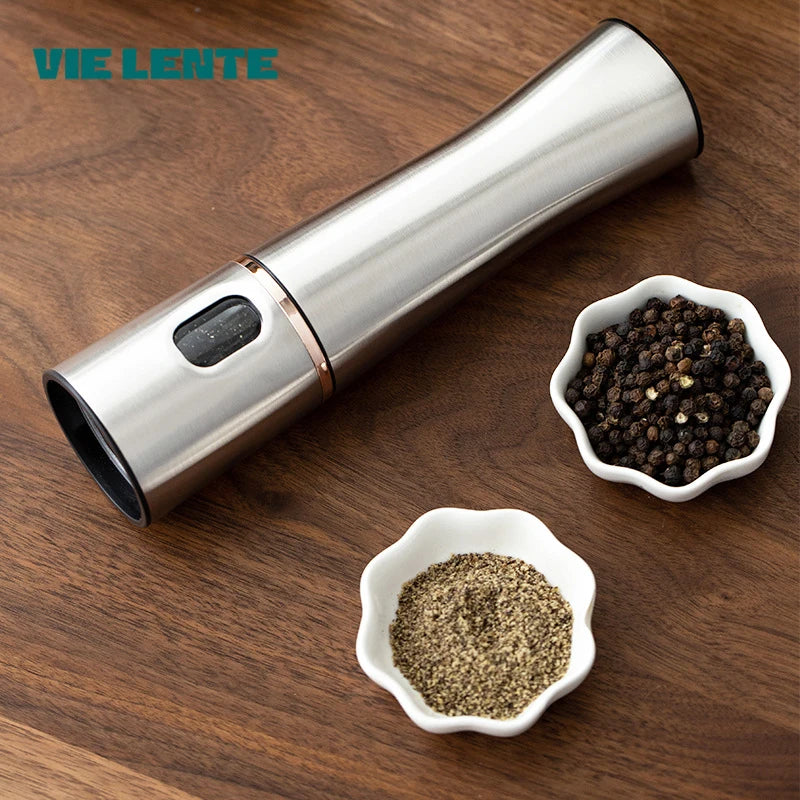 Electric Salt & Pepper Grinder – One-Touch Stainless Steel Spice Mill with Adjustable Coarseness