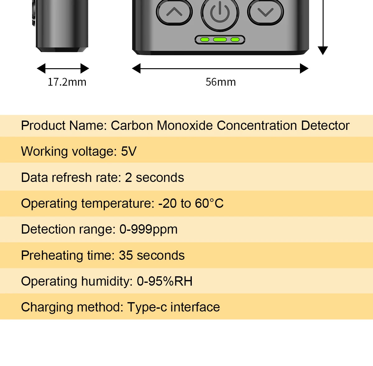 Portable Carbon Monoxide Detector with LCD Display, 85dB Alarm, Temp & Humidity Monitor, USB-C Rechargeable