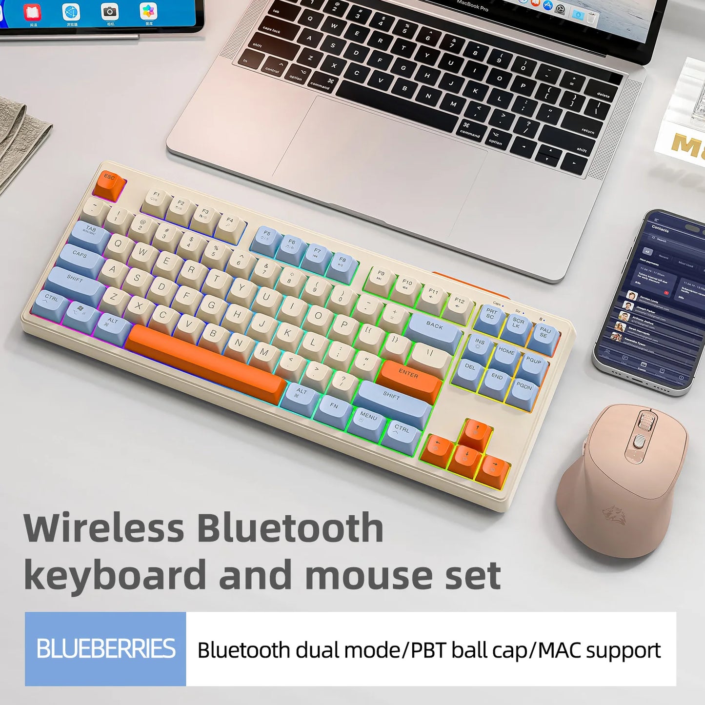M87 Wireless Keyboard & Mouse Combo – Bluetooth Dual Mode, 87-Key Mini Layout