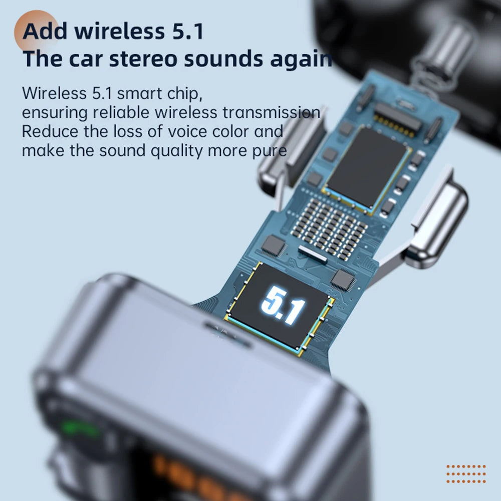 Q28 Bluetooth 5.1 FM Transmitter Car Charger | Dual USB & Type-C Fast Charging with Voltage Display