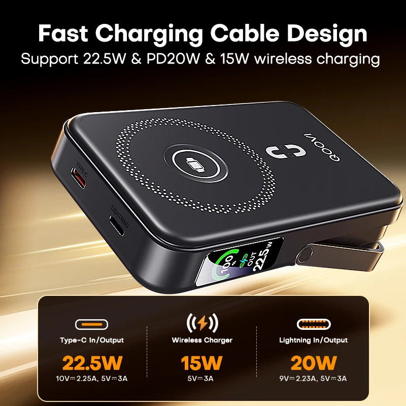 10000mAh Wireless Power Bank – 3-in-1 Magnetic Charger with TFT Display & Stand