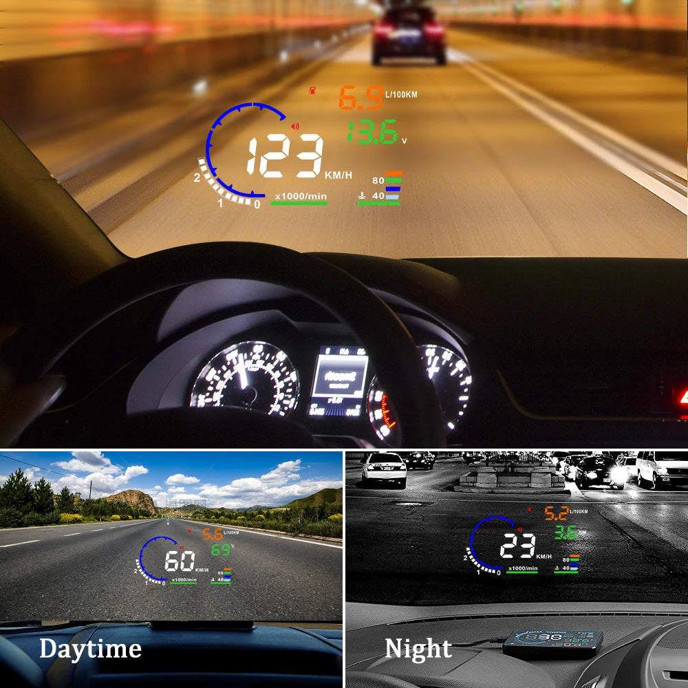 Dual-Mode Car Head-Up Display – OBD & GPS Speed HUD with Compact Slim Design (Universal Fit)