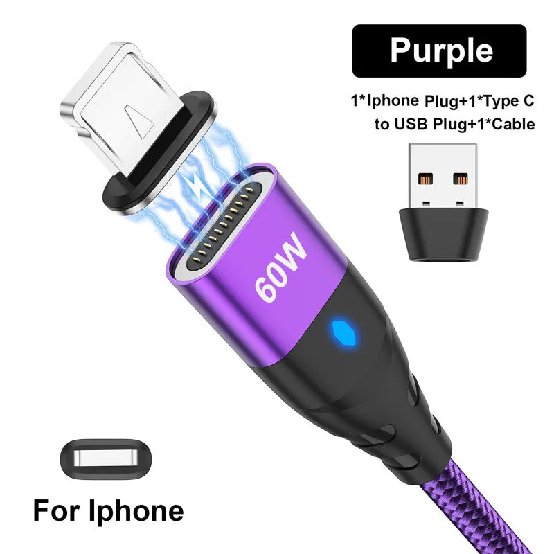 Nylon Braided 6-in-1 Charging Cable – QC3.0 Fast Charge & Data Sync (3A)