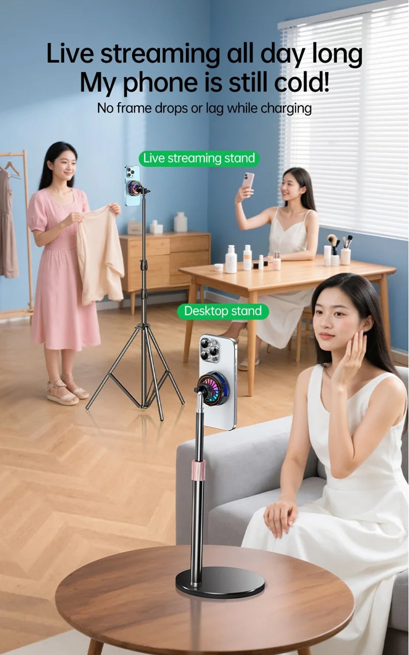 15W Magnetic Wireless Charger Car Mount with Semiconductor Cooling & RGB