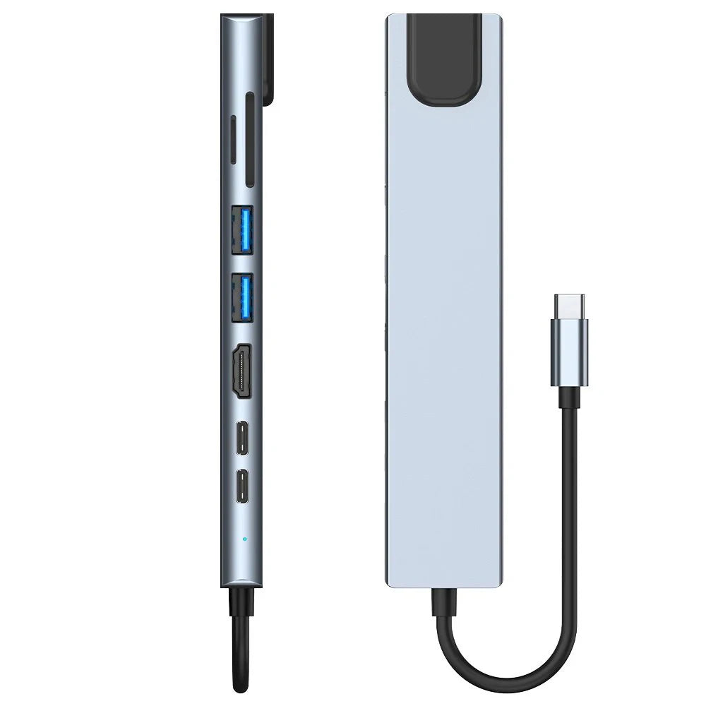 Type-C Hub 8-Port – 4K HDMI, LAN, USB 3.0, SD/TF, 100W PD Adapter