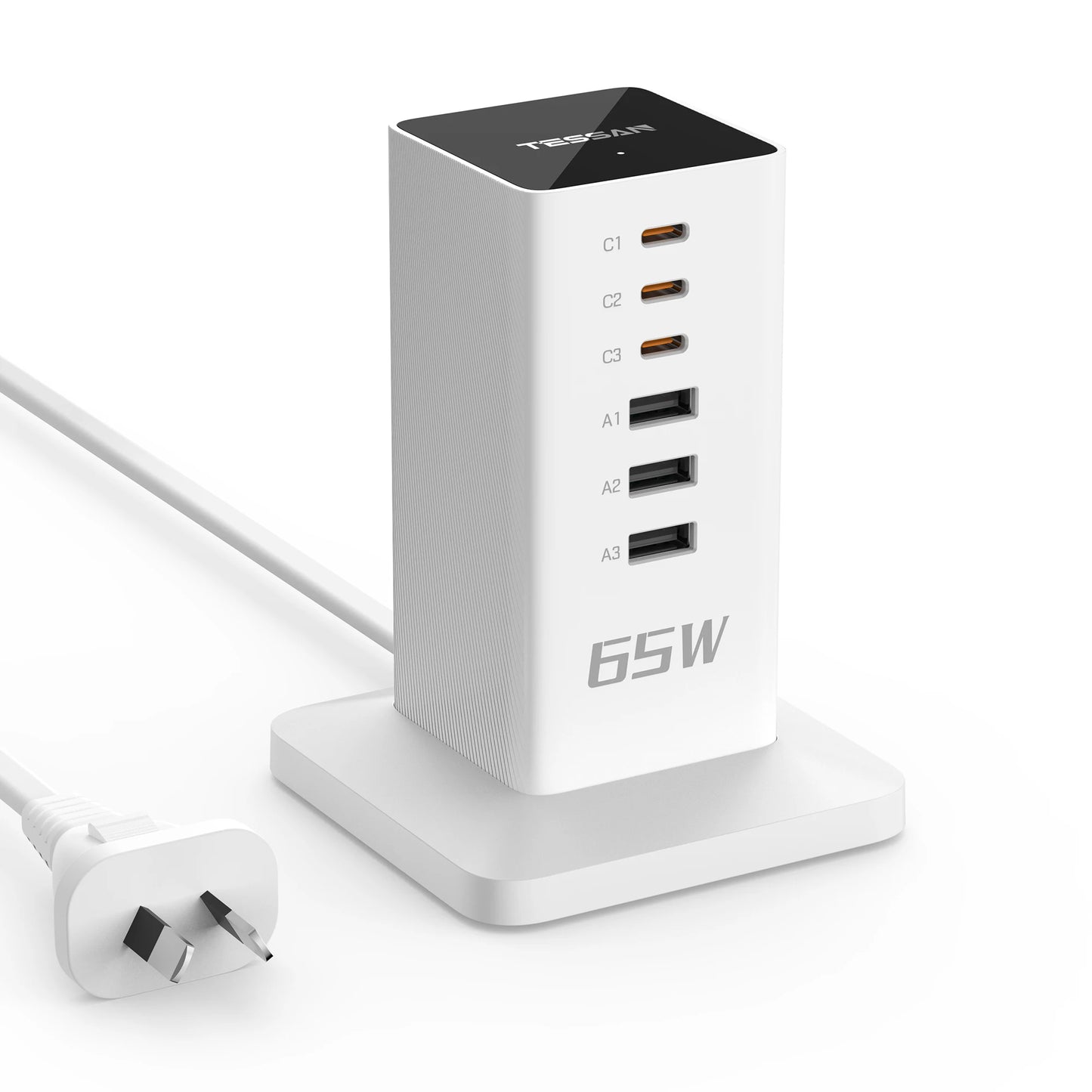 65W Multi-Port USB Charging Station – GaN Fast Charger with 3 USB-C + 3 USB-A (AU)