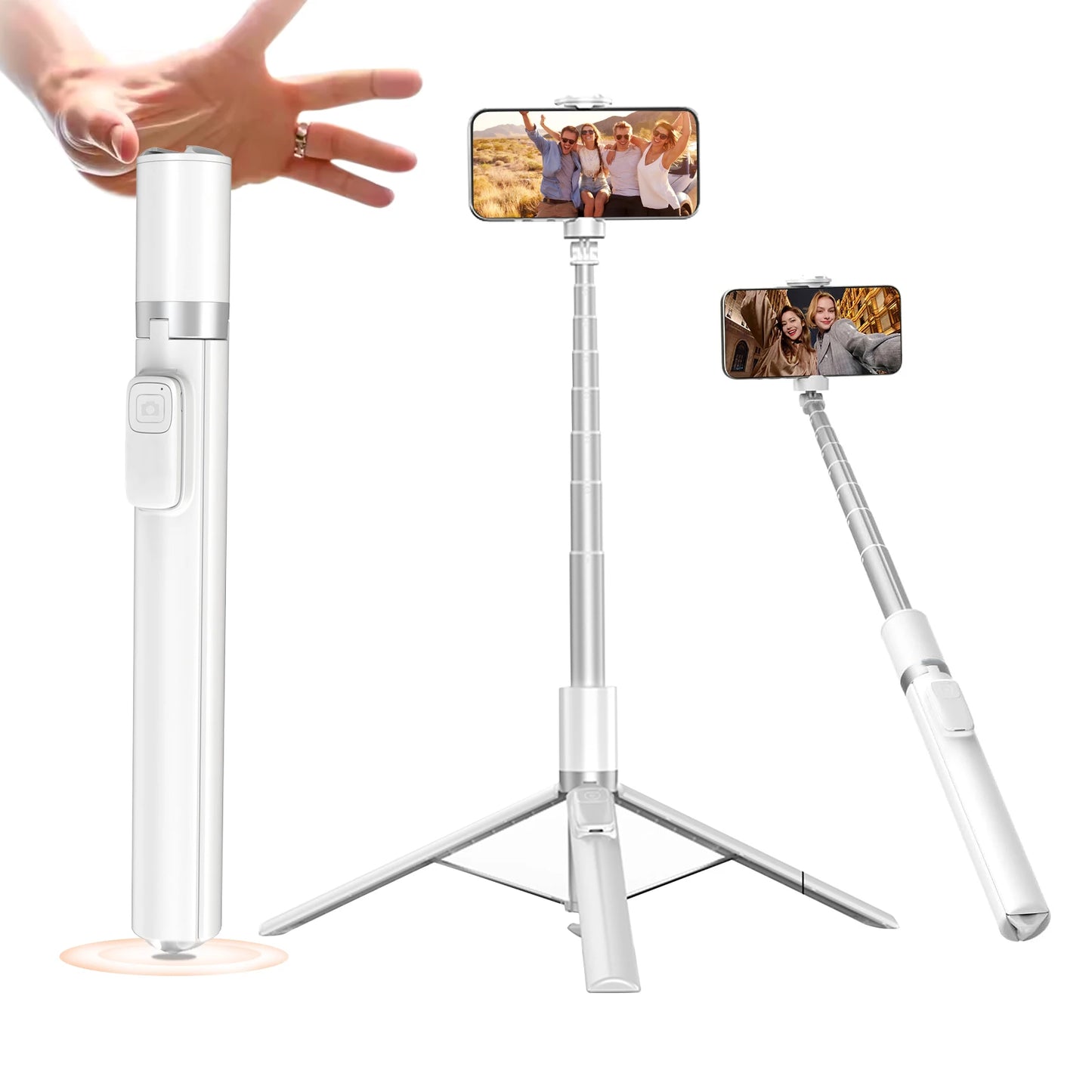 Mini Bluetooth Selfie Stick with Quad-Leg Tripod & 360° Rotation