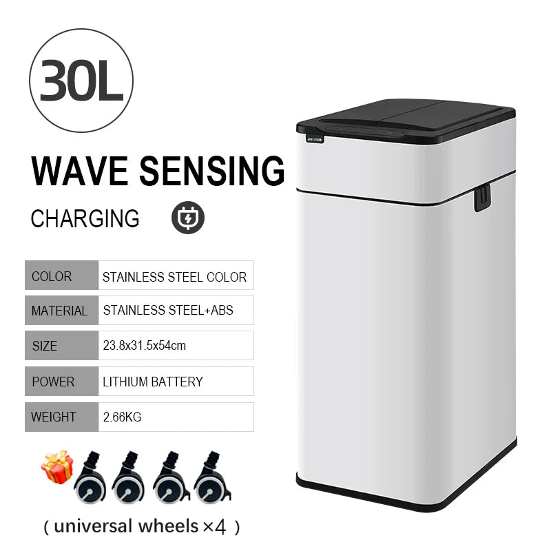 mart Stainless Steel Trash Can 20–60L – Touchless Sensor Kitchen Bin with Wheels
