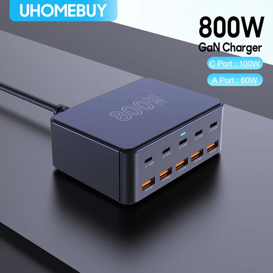 BK-123D 800W GaN Fast Charger – Multi-Port USB-C 100W PD for Laptops & Phones