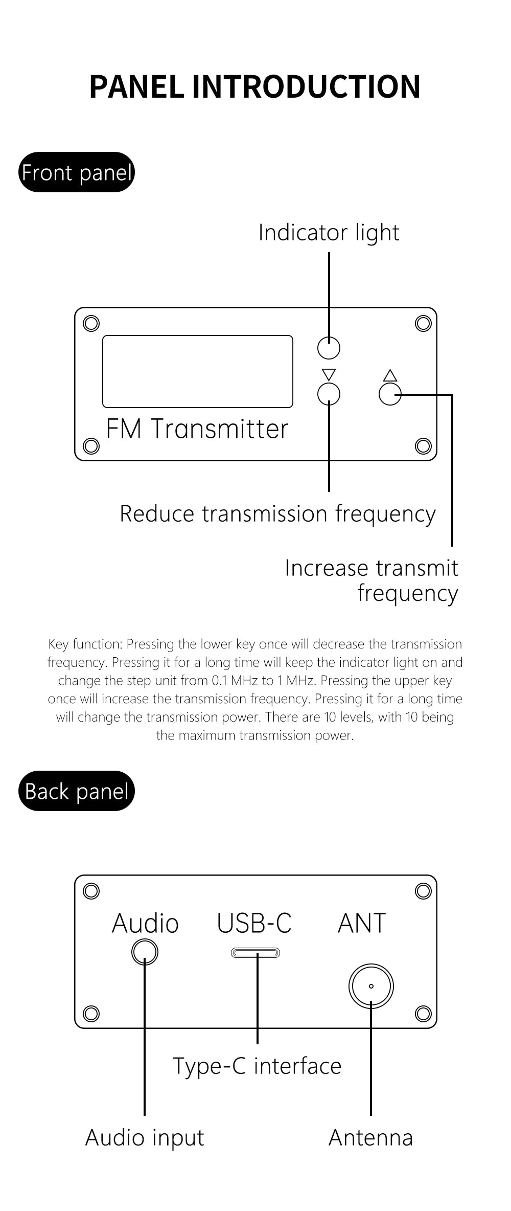 Portable 0.5W Long-Range FM Transmitter – USB-C Powered Mini Broadcast Radio (Up to 2 km, 76–108 MHz)