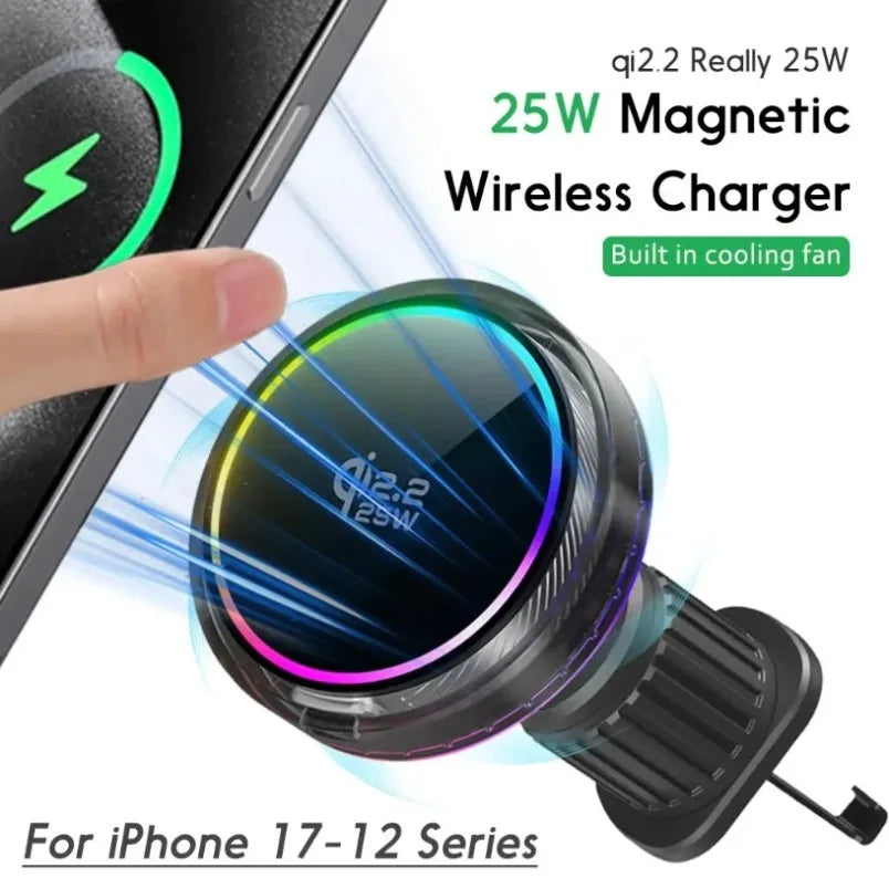 VIKEFON MagSafe-Style Car Charger – 15W Fast Wireless Charging with Cooling Fan
