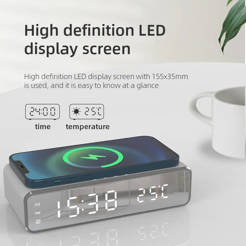 Opansten Wireless Charging Alarm Clock – 5W Qi Charger with Time, Temperature & LED Display