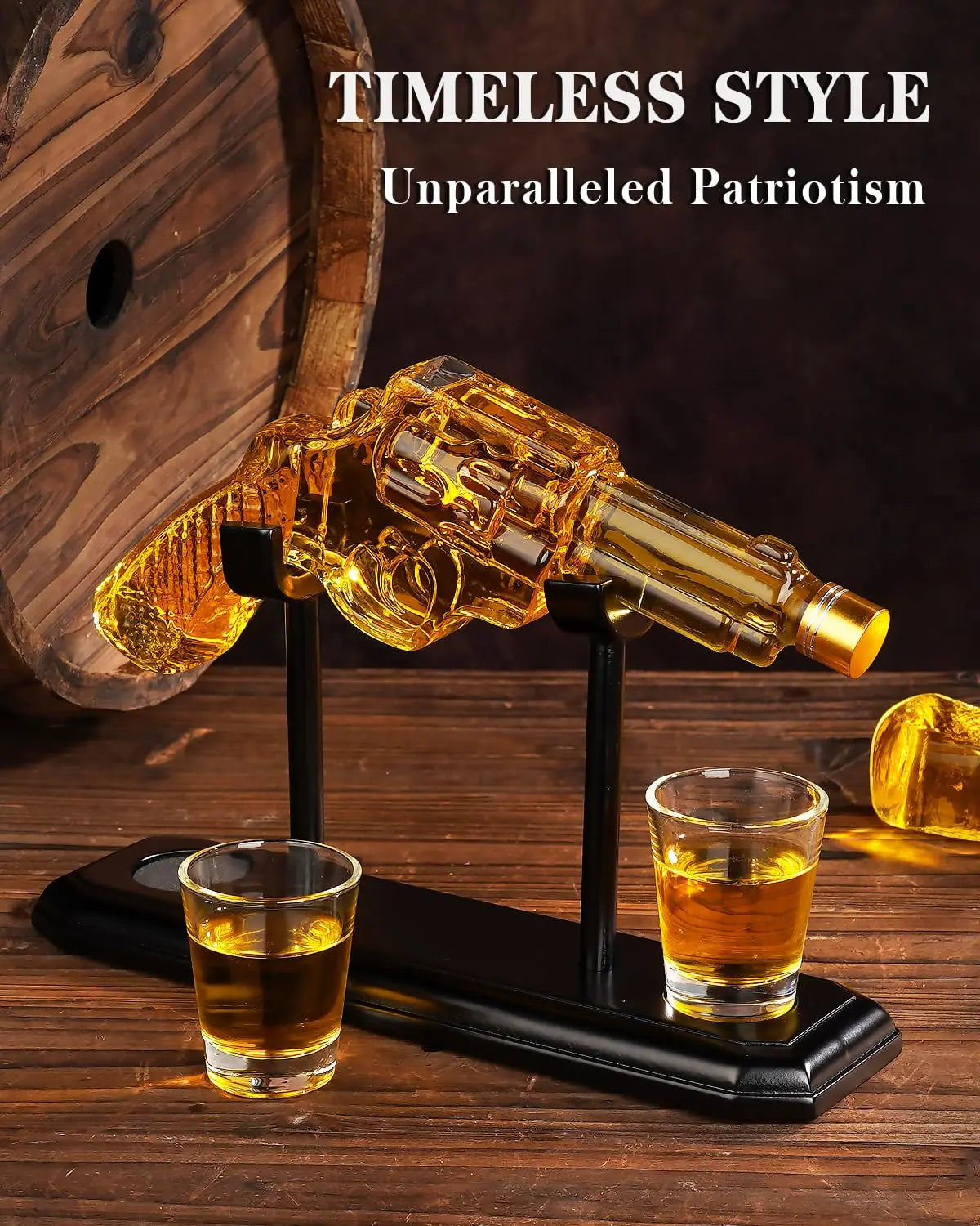 Buyyes Gun Shaped Whiskey Decanter – Handmade Lead-Free Glass Bar Display Gift