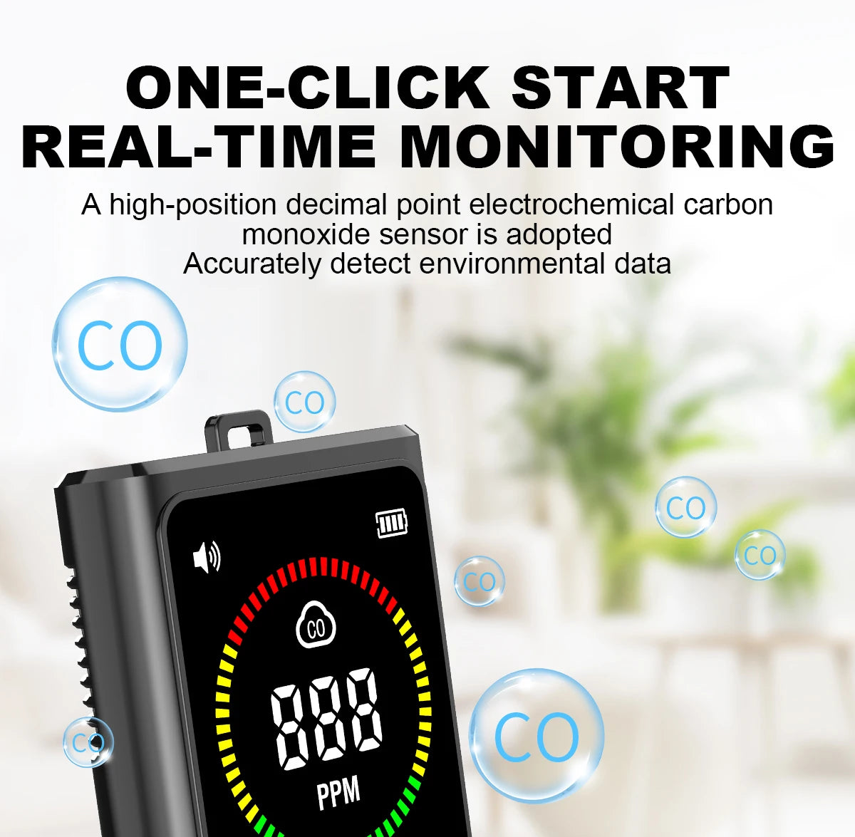 Portable Carbon Monoxide Detector with LCD Display, 85dB Alarm, Temp & Humidity Monitor, USB-C Rechargeable