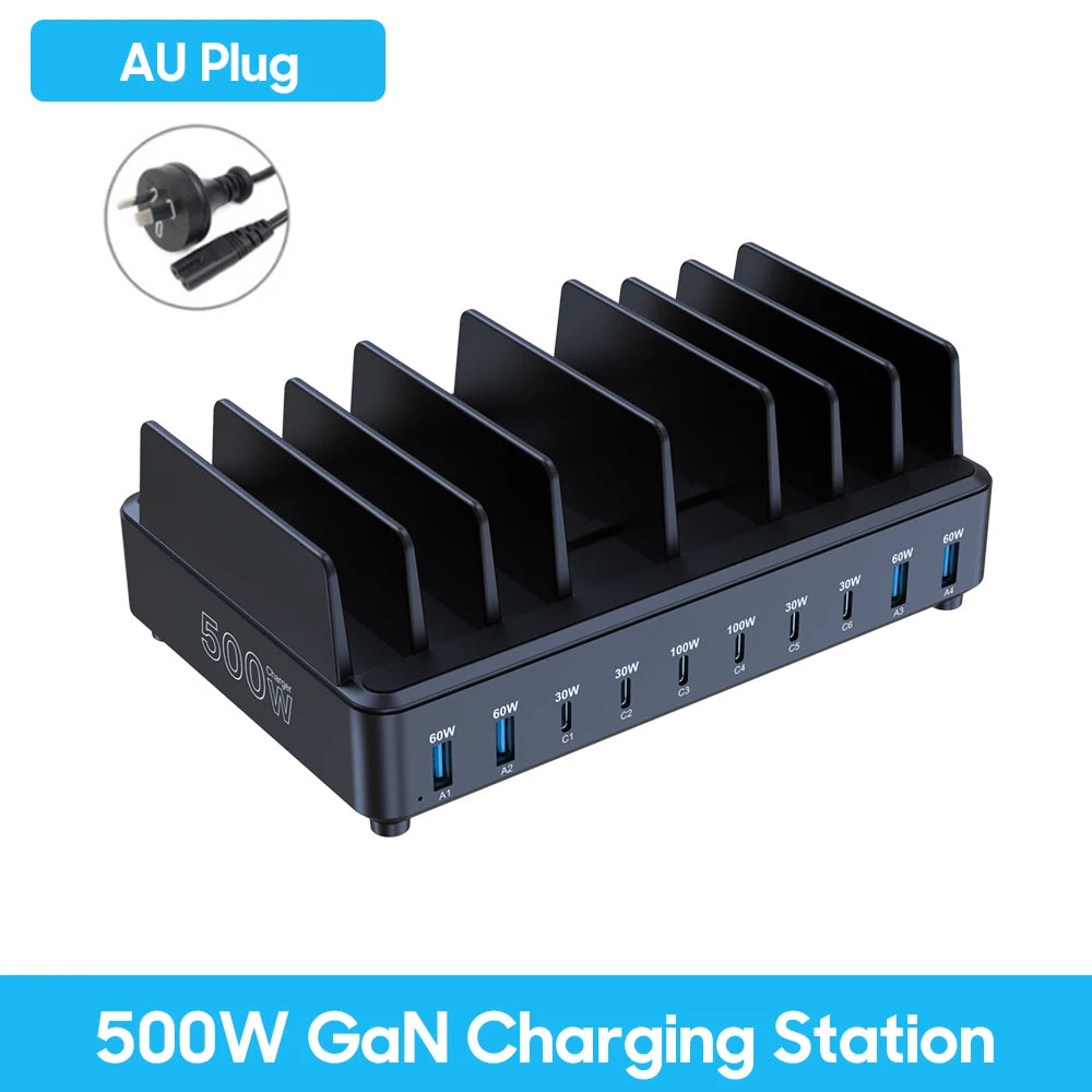 500W GaN Desktop Charging Station – 7 USB-C + 4 USB-A PD Fast Charger for Phones & Laptops