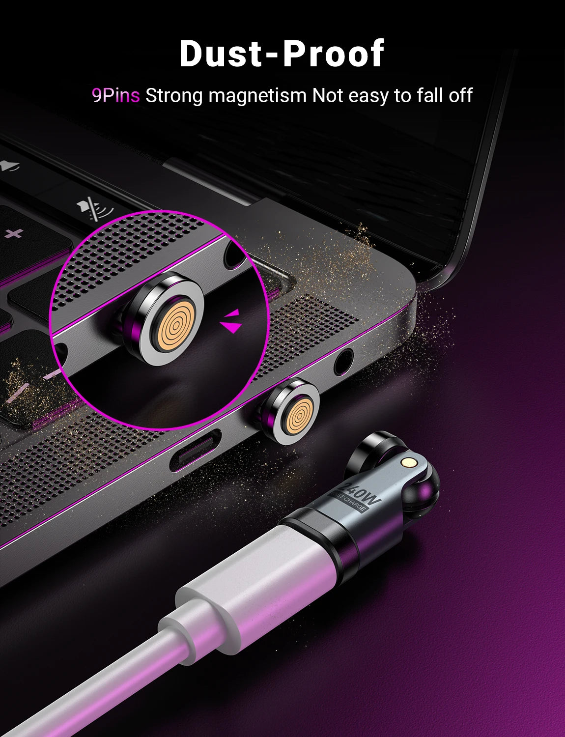 Magnetic Type-C Adapter 9-Pin | PD 240W Fast Charge & Data Transmission