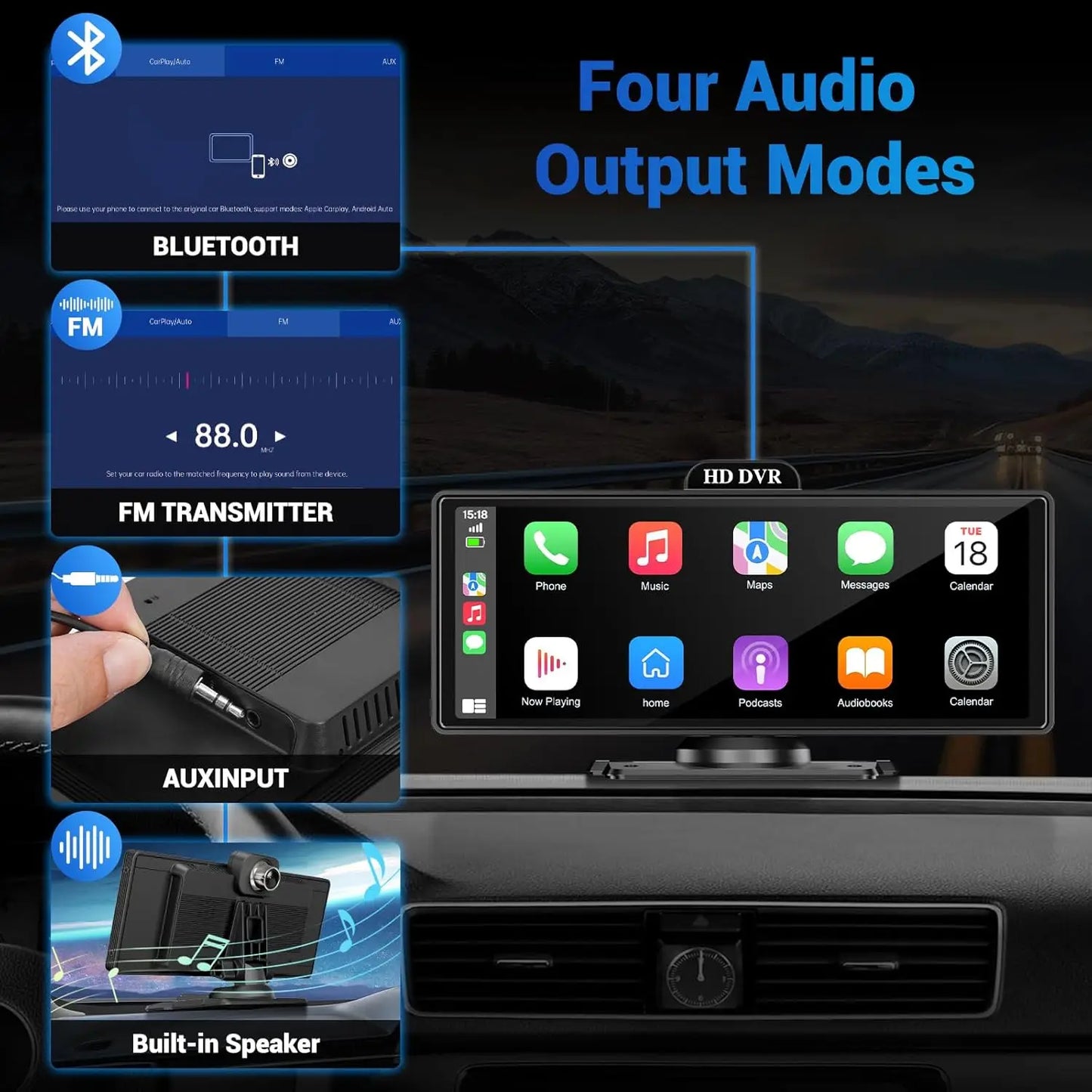 11.26″ 4K Dashboard Dash Cam – Wireless CarPlay & Android Auto, Dual Camera DVR with GPS