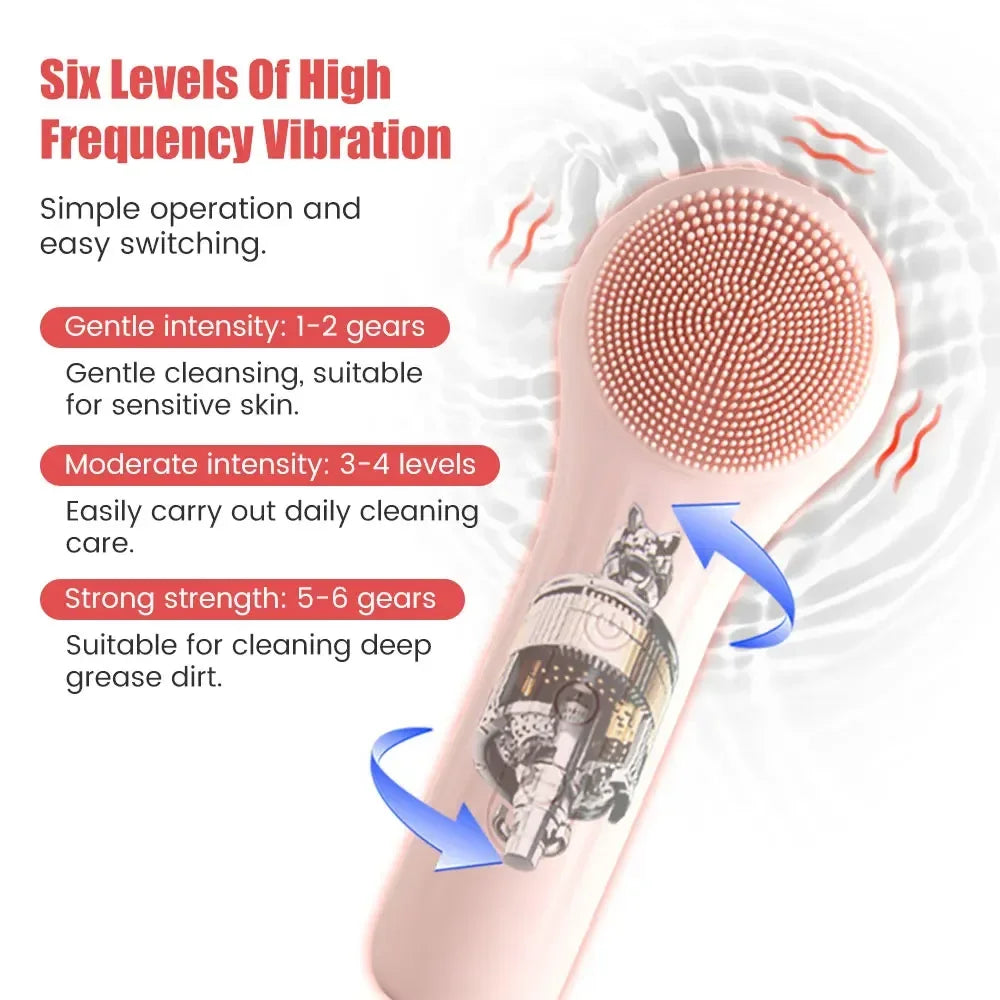 Rechargeable Sonic Silicone Facial Cleansing Brush – Heating Massage & Deep Clean Skincare Tool
