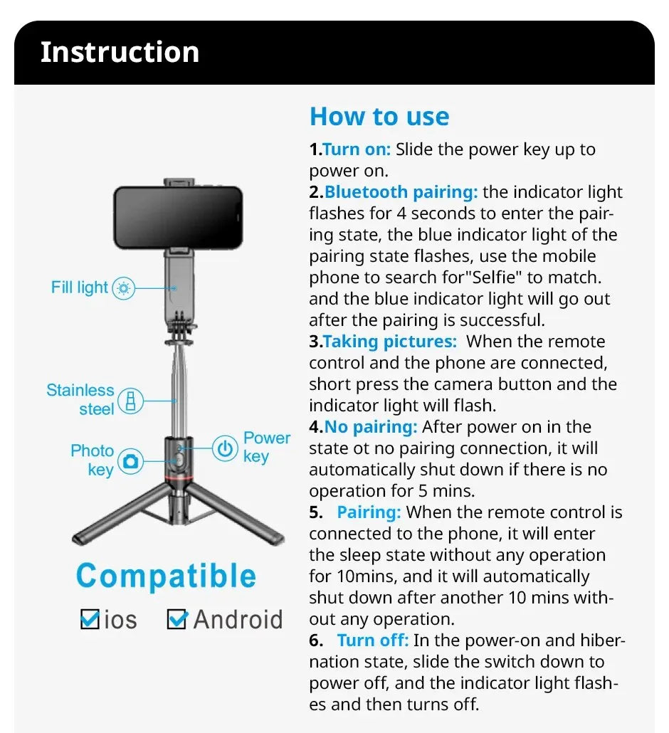L15 Foldable Bluetooth Selfie Stick with Wireless Remote