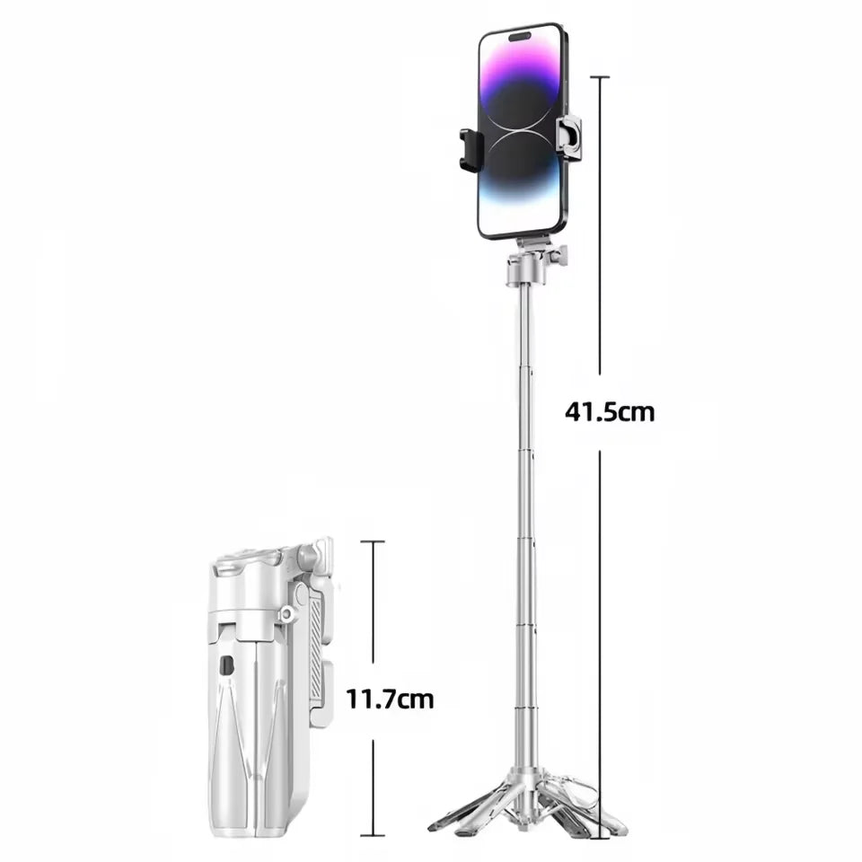 Mini Bluetooth Selfie Stick with Quad-Leg Tripod & 360° Rotation