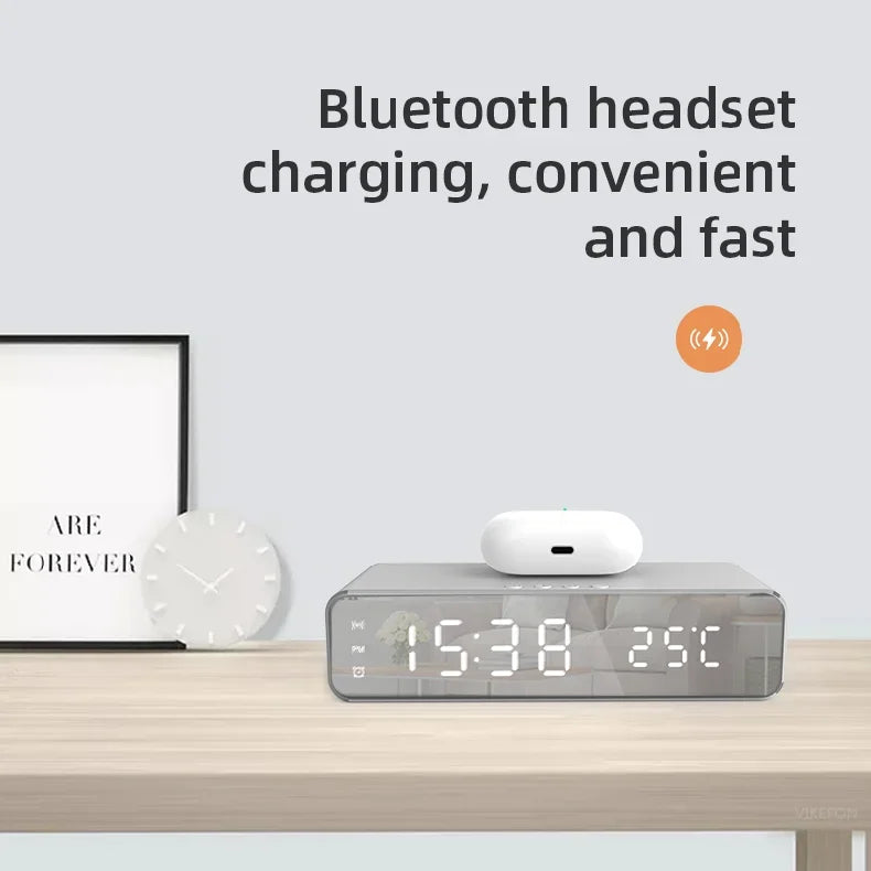 Opansten Wireless Charging Alarm Clock – 5W Qi Charger with Time, Temperature & LED Display