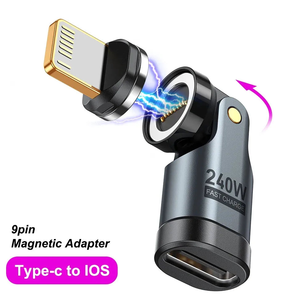Magnetic Type-C Adapter 9-Pin | PD 240W Fast Charge & Data Transmission