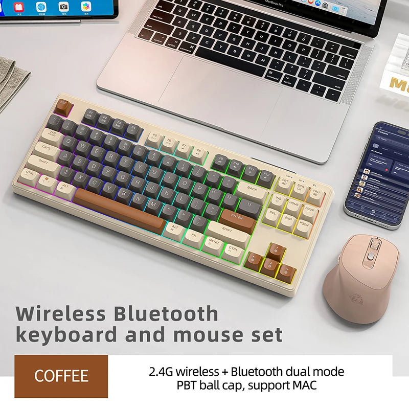 M87 Wireless Keyboard & Mouse Combo – Bluetooth Dual Mode, 87-Key Mini Layout