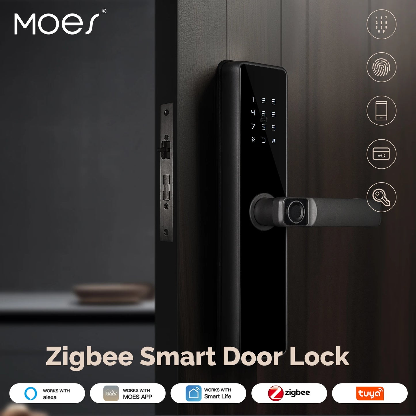 MOES Tuya Zigbee Smart Door Lock – Fingerprint, Password & IC Card with Alexa Support