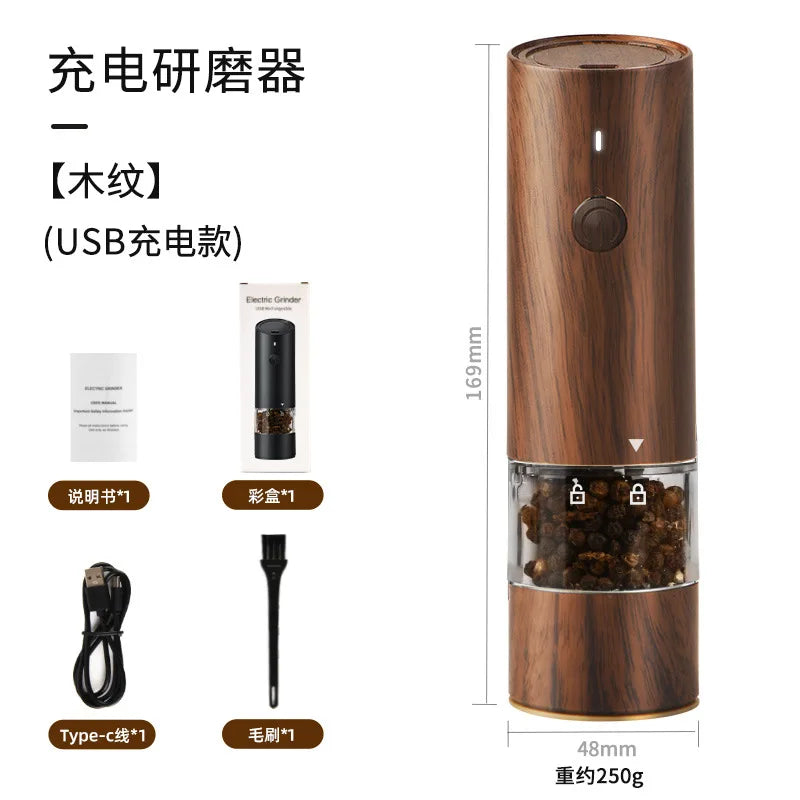 Rechargeable Electric Salt & Pepper Grinder – Adjustable Coarseness with LED & USB-C
