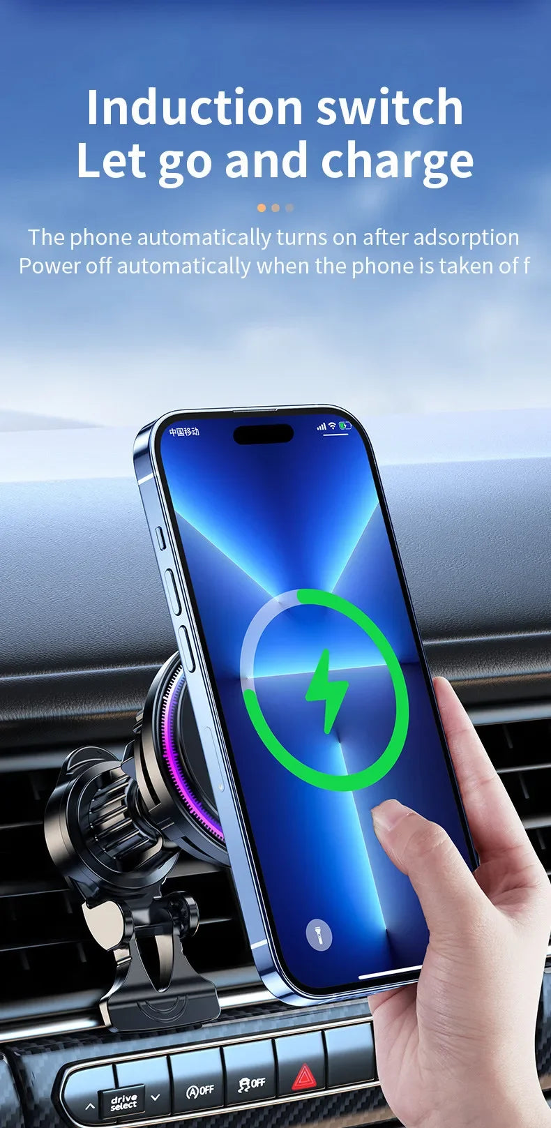VIKEFON MagSafe Car Mount Charger 30W with Dual Cooling & LED Lights for iPhone
