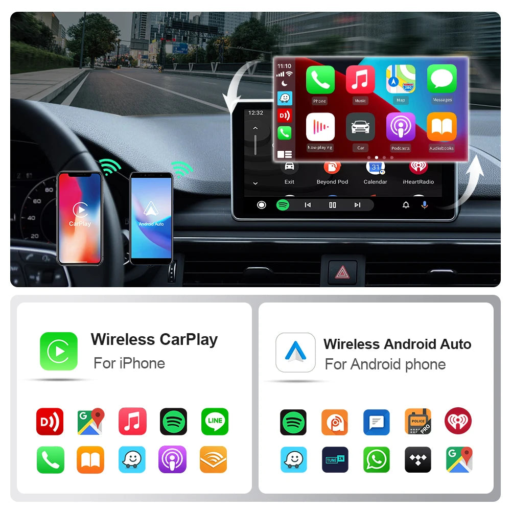 EKIY Wireless CarPlay & Android Auto Adapter – 2-in-1 Wired-to-Wireless USB Smart Dongle with OTA Updates