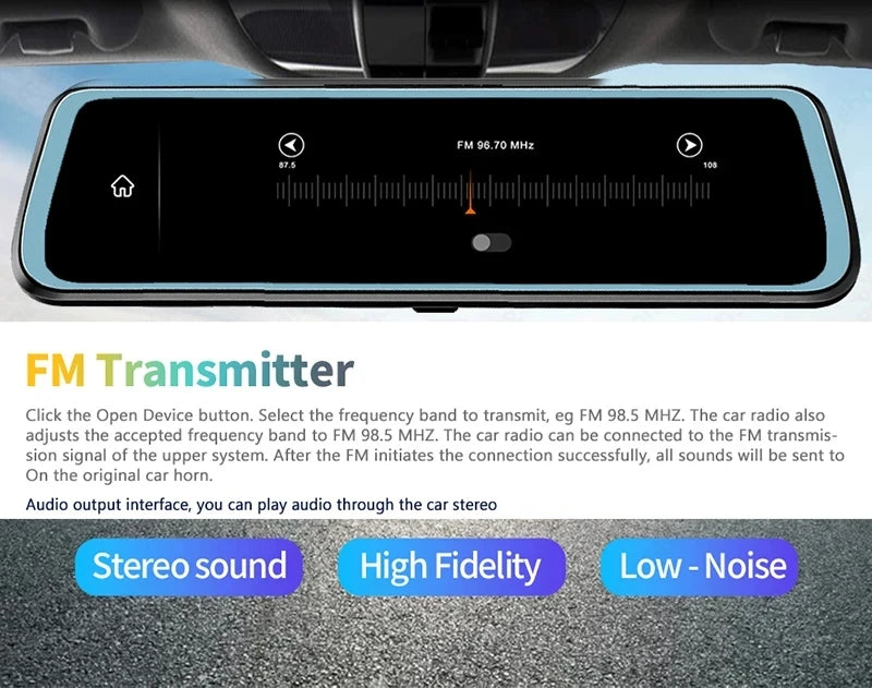 10″ 4K Car DVR Touch Screen with Wireless CarPlay & Android Auto – Front & Rear Dash Cam