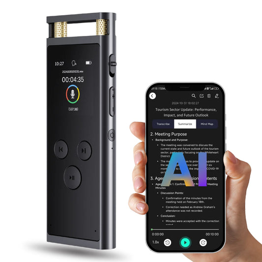 AI Voice Recorder 64GB – 30H Battery, WAV Audio, App-Powered Transcription