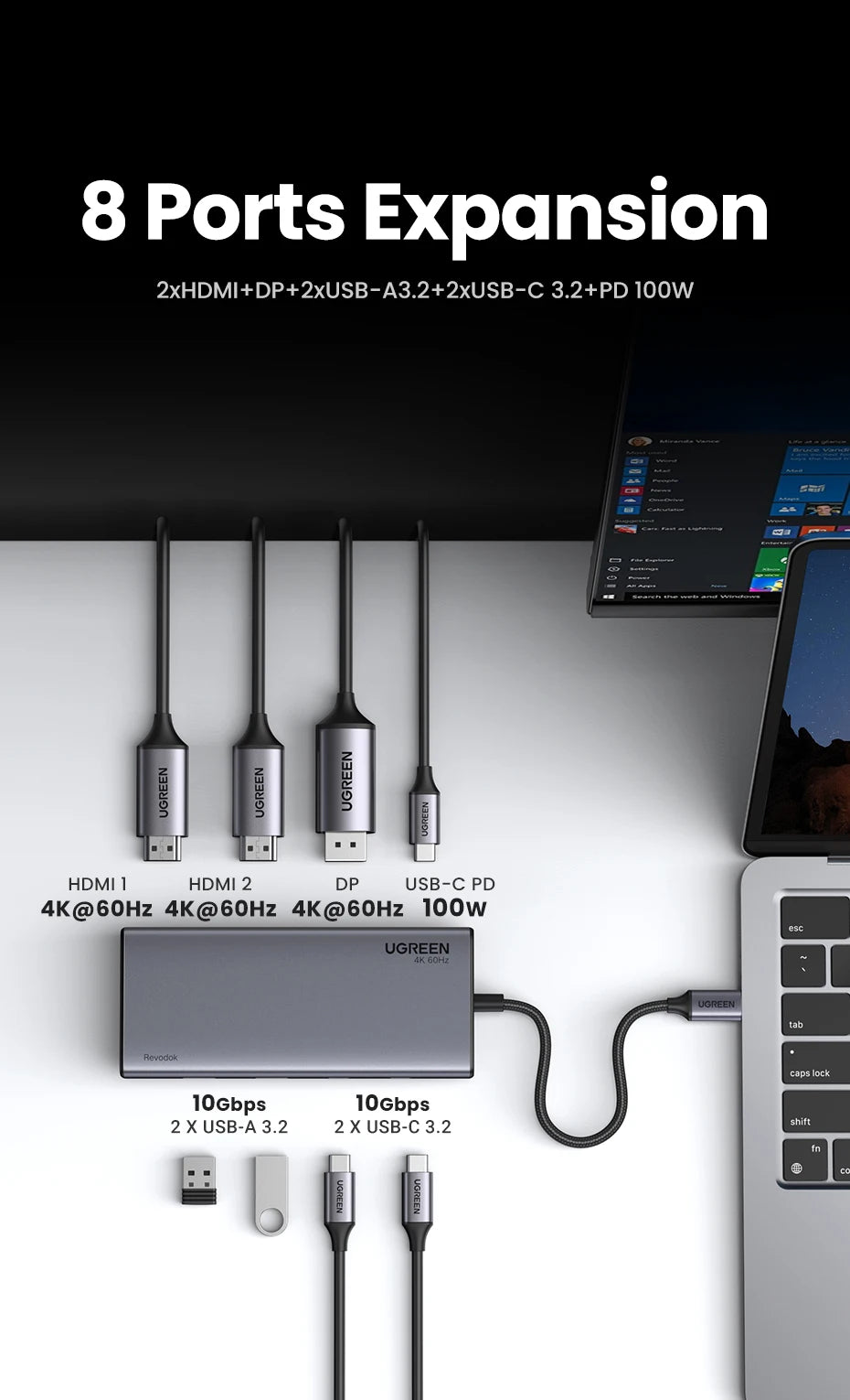 8-in-1 USB-C Docking Station – Triple 4K Display, 100W PD, 10Gbps Hub