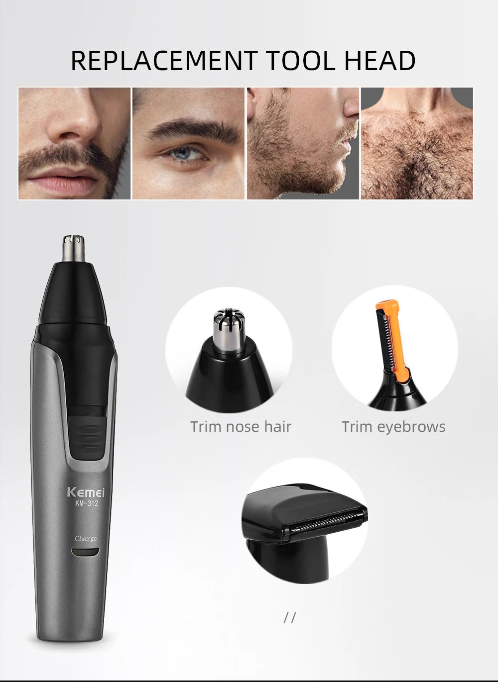 Kemei KM-312 Nose, Beard & Eyebrow Trimmer – Compact Rechargeable Groomer
