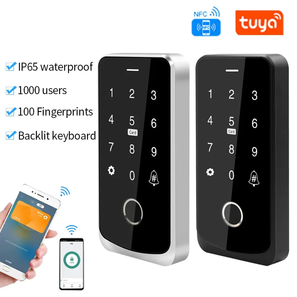 Smart Access Control Keypad with Fingerprint – Tuya App, IP67 Outdoor RFID Panel