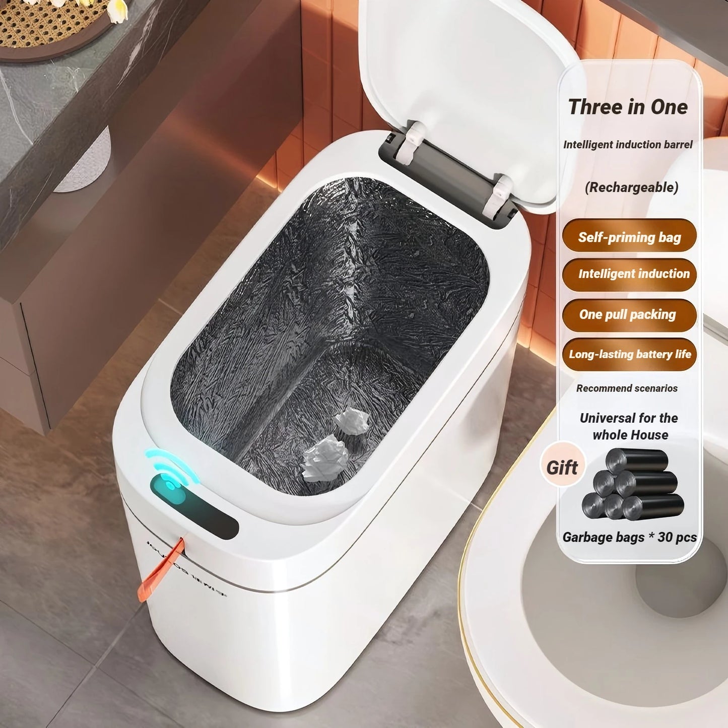 Smart Bag-Sucking Trash Can – Rechargeable Touchless Induction Waste Bin