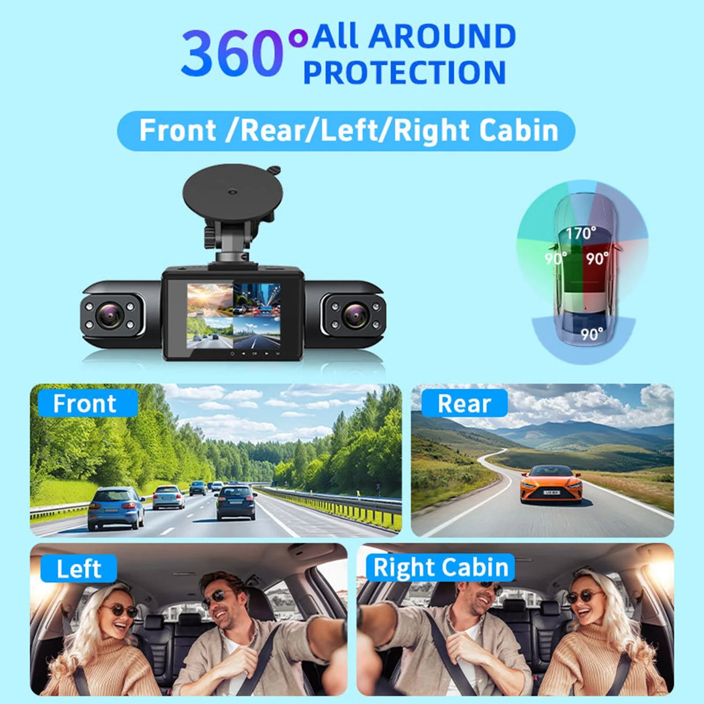 Baideluo 360° 4-Camera Dash Cam – Full Coverage Parking Guard & Night Vision DVR