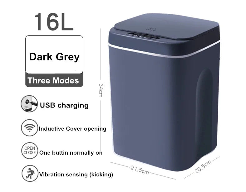 Touchless Sensor Trash Can 16L – Round Infrared Garbage Bin with Deodorizer Slot