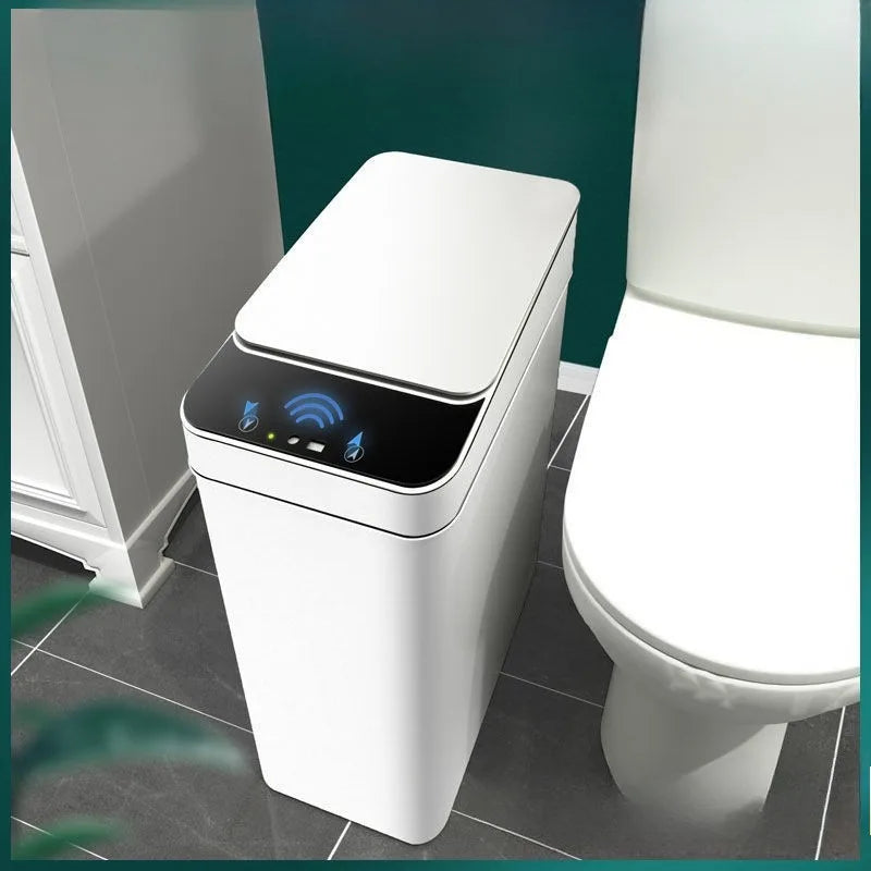 12L Automatic Induction Trash Can – Touchpad Sensor Bin with Motion Detection (White / Grey)