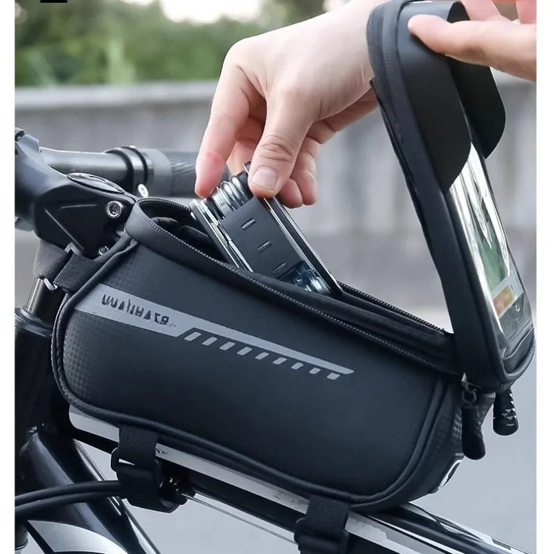 Rainproof Bicycle Phone Holder Bag – Touchscreen Top Tube Bike Storage Pouch