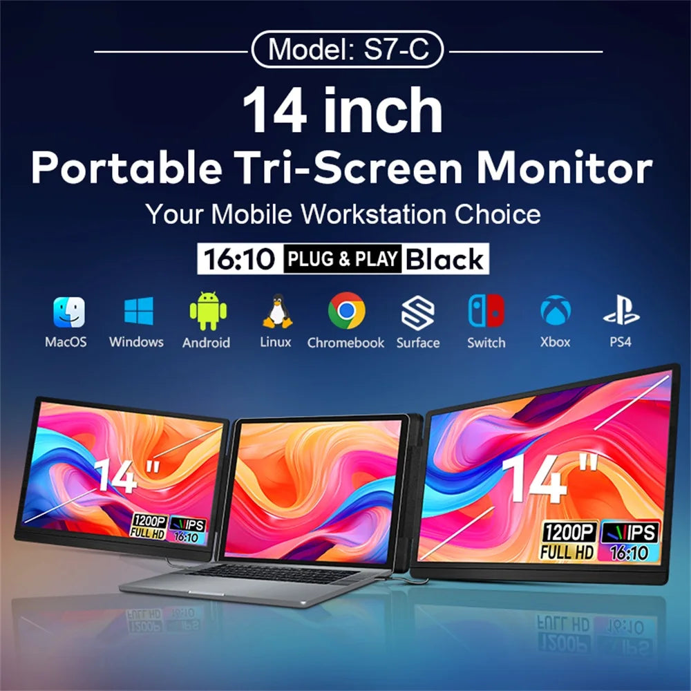 Rospider 14″ Portable Monitor – IPS Type-C, 1920×1080, Rotatable Swivel Display