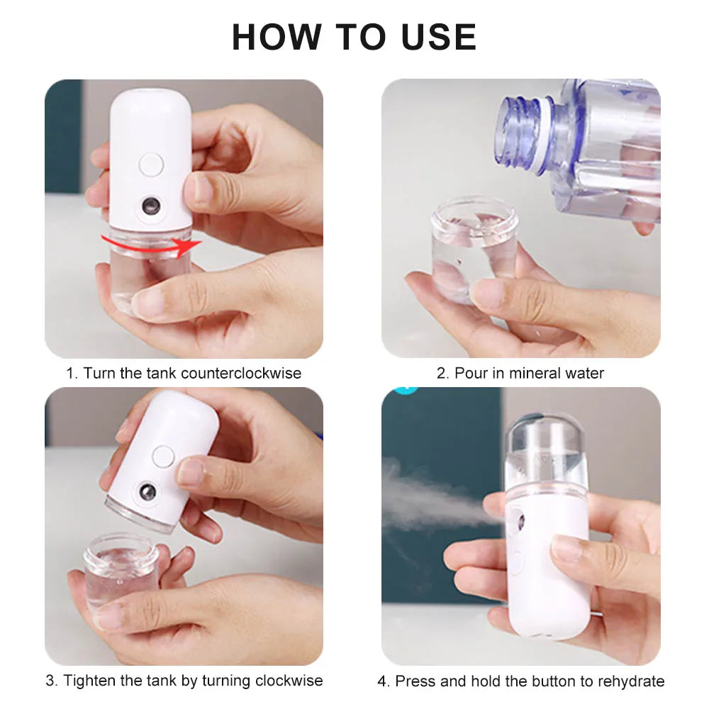 SALORIE Nano Facial Mist Sprayer – Rechargeable 30ml Ionic Face Spray for Skin Hydration