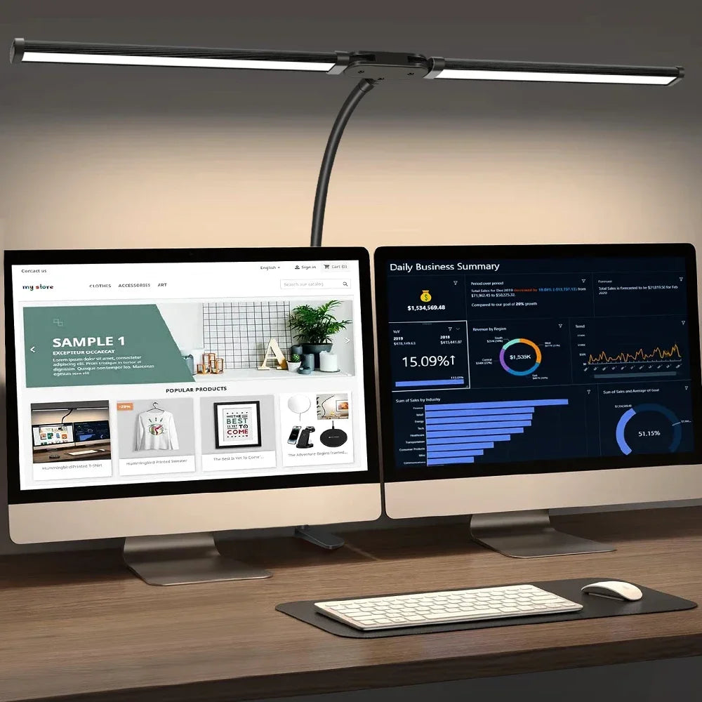 ALTCHIHYQ Double-Head LED Desk Lamp | 80cm Wide, Remote Control, 5-Level Dimming