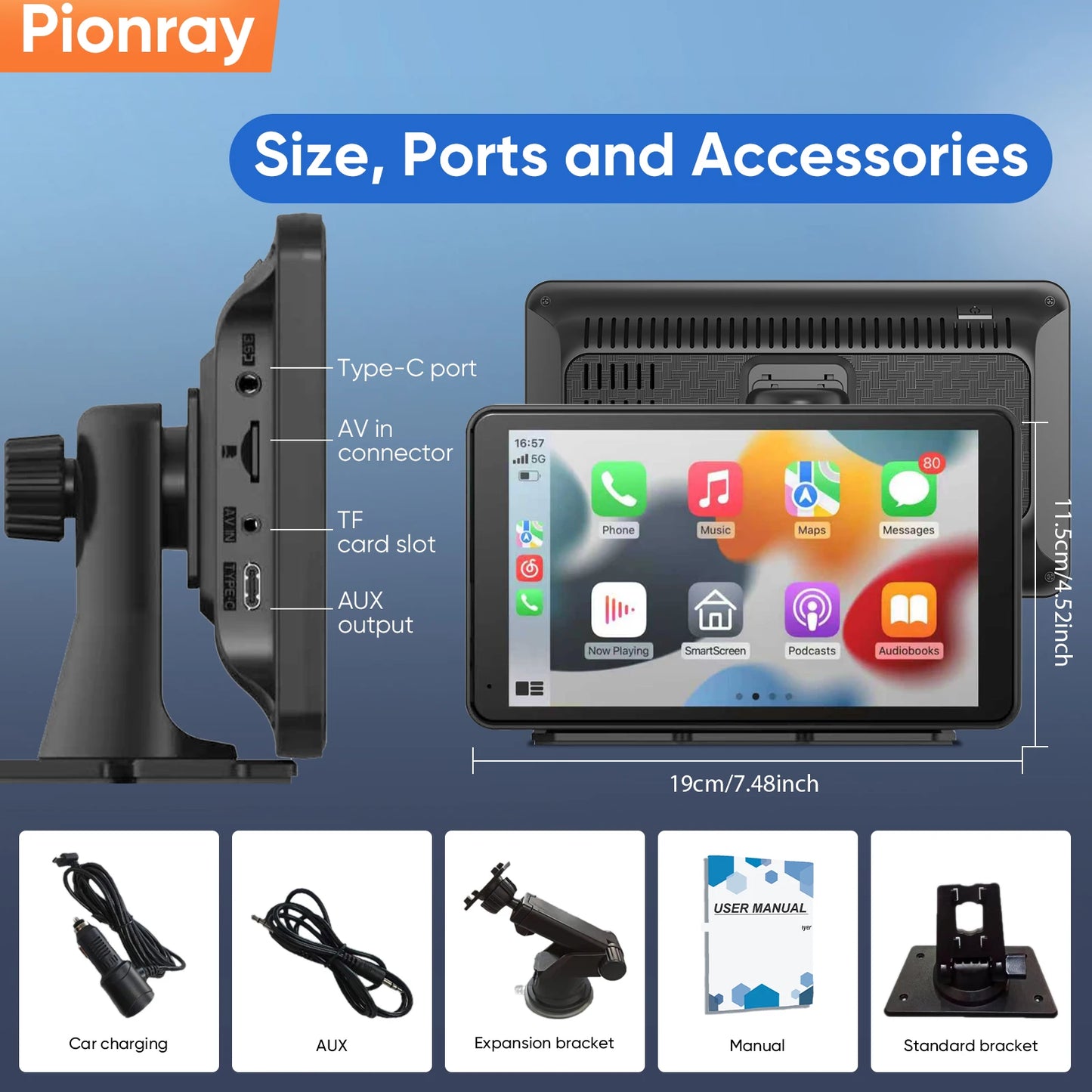 Pionray Universal Car Multimedia Player 7” / 10.26” – CarPlay, Android Auto